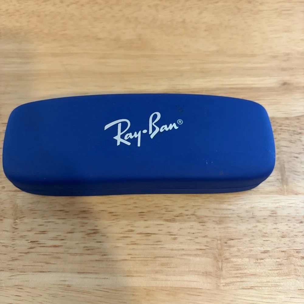 Ray-Ban Blue Eyeglass Hard Case Glasses Case Hinged Clamshell Red Felt Lined